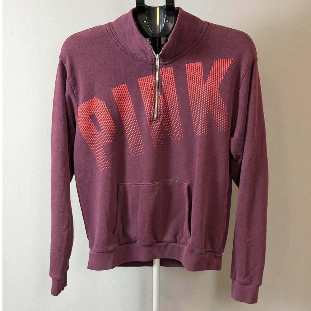 PINK Victoria's Secret Sweatshirt Womens Large Burgundy Quarter Zip‎ Pullover